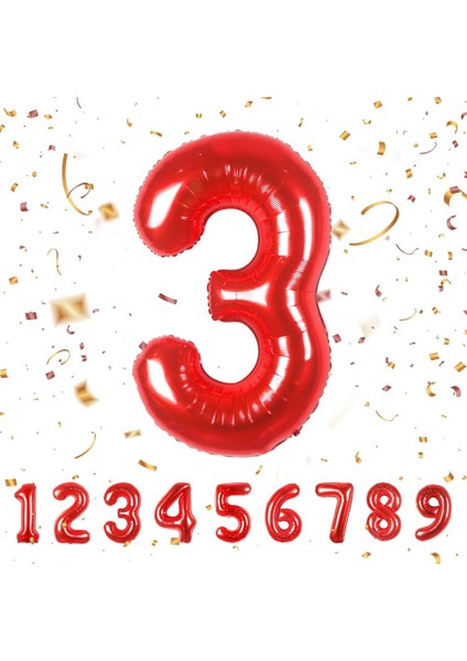 3 Rakamı Kırmızı Folyo Balon 16 Inch 40 cm