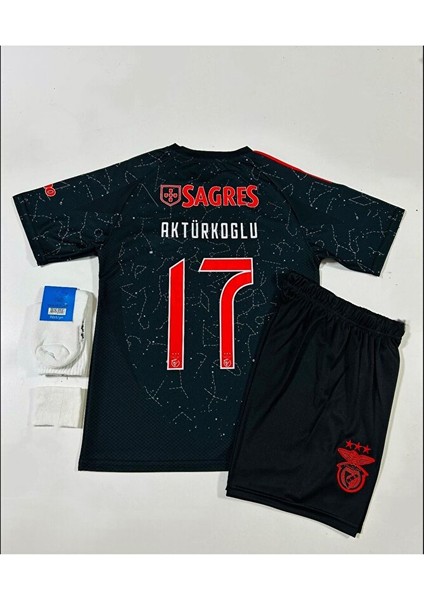 Benfica 2024/25 Yeni Sezon Kerem Aktürkoğlu Deplasman Çocuk Forması 4'lü Set (Black) modelleri