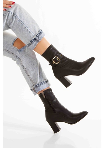 Altın Tokalı Streç Topuklu Kadın Bot