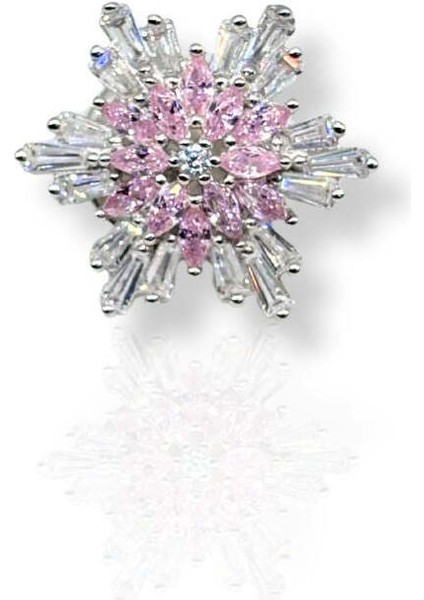 Pembe Baget Taşlı Gümüş Çiçek Kadın Rozet – 1.7x1.7 cm