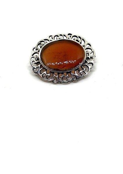 Akik Işıltılı Gümüş Broş