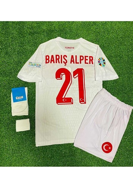 Türkiye 2024 Barış Alper Yılmaz Iç Saha Çocuk Forması 4'lü Set (Euro 2024 Patch) Beyaz modelleri