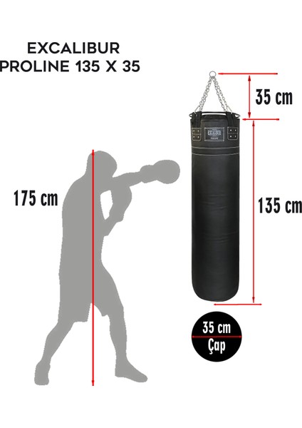 Proline Steel Salon Tipi Profesyonel Çemberli Boks Torbası 135 x 35 Siyah fiyatları