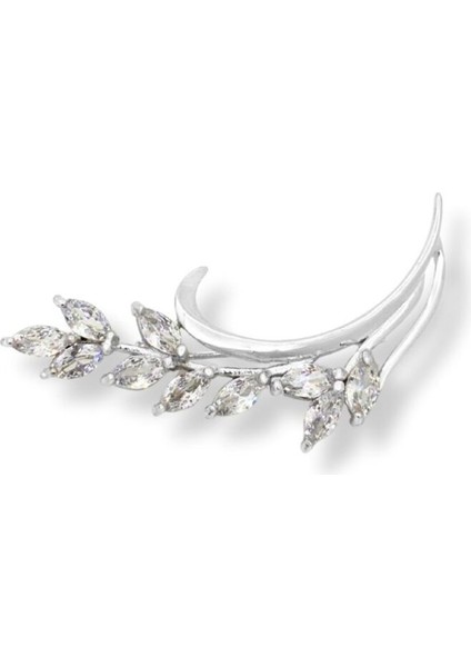 Baget Işıltılı Gümüş Yaprak Broş – 1.5x4.5 cm