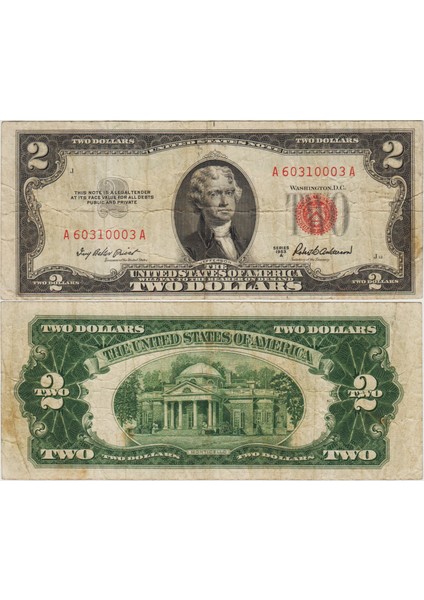 Amerika Birleşik Devletleri 2 Dolar 1953 A Kırmızı Mühür. Temiz+