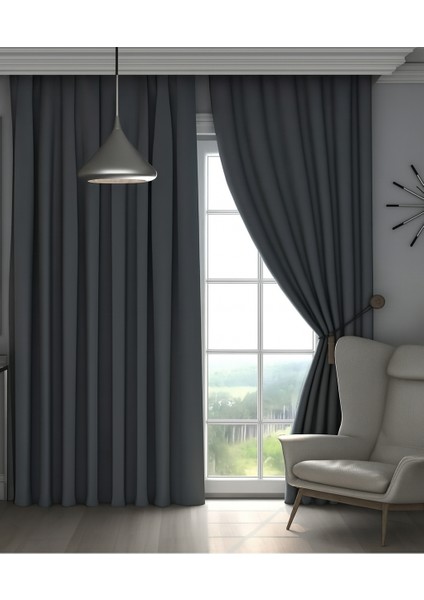 Blackout Antrasit Fon Perde Işık Geçirmez Pilesiz Güneşlik ( Tek Kanat ) Fon, Perde,