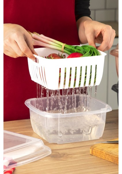 Süzgeçli Kapaklı Sebze Meyve Zeytin Yıkama Saklama Kabı 2.4l fiyatları