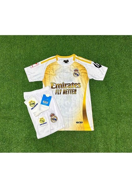 R.madridd 2024-25 Yeni Sezon Ronaldo Çocuk Forması 4'lü (Armalı White-Gold) modelleri