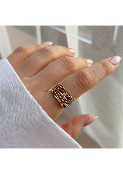 Çelik Kırmızı Taşlı Yüzük