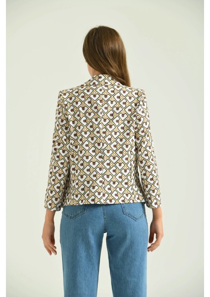 Kadın Blazer Desenli Bel Boy Blazer Ceket Sarı - T027 fiyatları