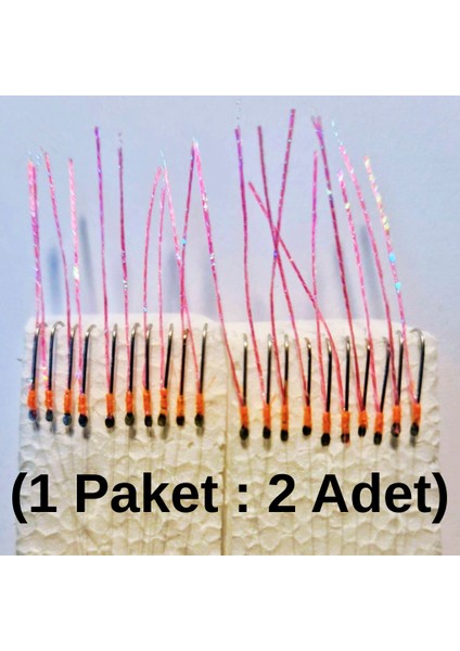 Çapari İstavrit Çaparisi, 20x12 Beden, Ultraviyole UV Neon Pembe Sim, 11 No Beyaz İğne, 10 İğneli Çapari 2li Paket