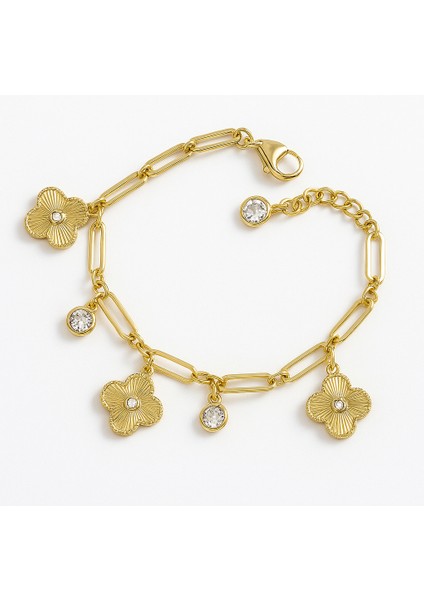 Çelik 3 Yonca Taşlı Bileklik