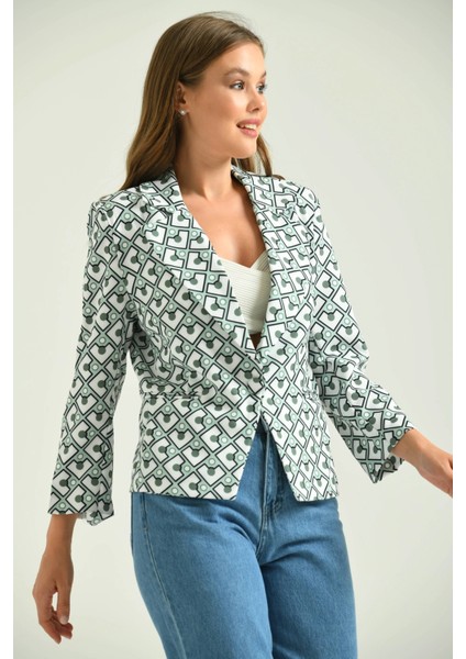 Kadın Blazer Desenli Bel Boy Blazer Ceket Mint - T027