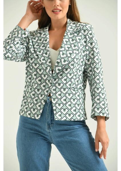 Kadın Blazer Desenli Bel Boy Blazer Ceket Mint - T027 modelleri