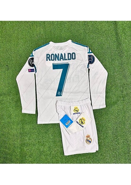 R.madridd Cristiano Ronaldo Kiev Uzun Kol Şampiyonlar Ligi Finali Çocuk Forması 4'lü (Armalı)