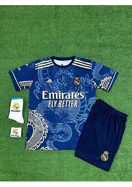 Real Madrid Cristiano Ronaldo Lacivert Dragon Desenli Çocuk Forması 4'lü Set (Armalı) fiyatları