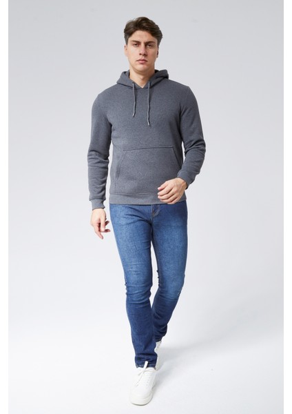 Mooncover Erkek Kapşonlu Kanguru Cepli 3 Iplik Şardonlu Sweatshirt fiyatları