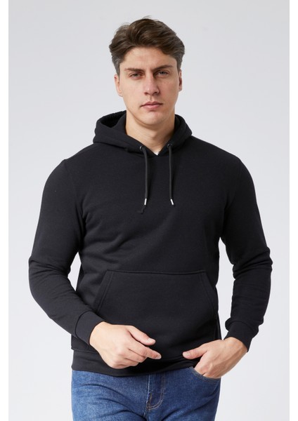 Mooncover Erkek Kapşonlu Kanguru Cepli 3 Iplik Şardonlu Sweatshirt