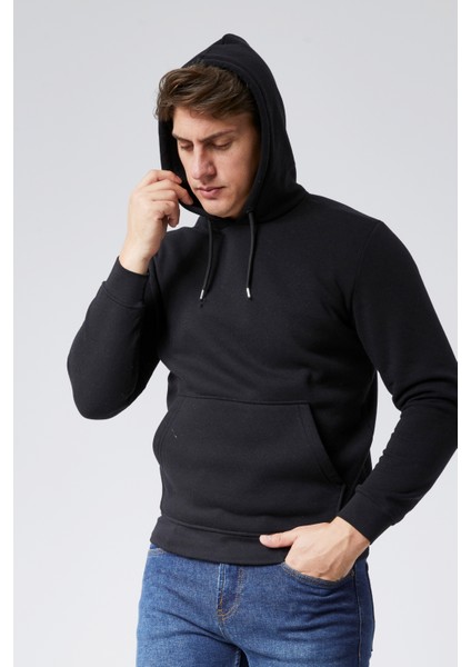 Mooncover Erkek Kapşonlu Kanguru Cepli 3 Iplik Şardonlu Sweatshirt indirimleri