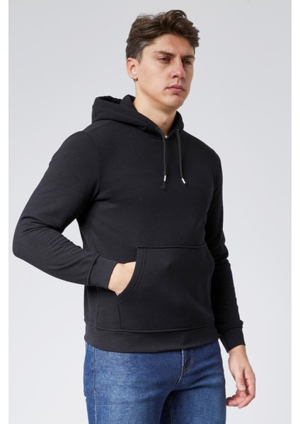 Mooncover Erkek Kapşonlu Kanguru Cepli 3 Iplik Şardonlu Sweatshirt