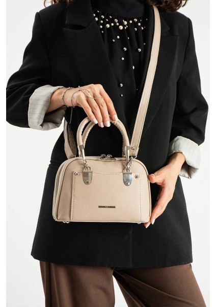 ,çok Gözlü,fitil Detaylı , Açık Vizon El ve Çapraz Kadın Çantası