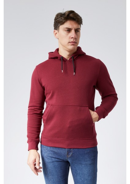 Mooncover Erkek Kapşonlu Kanguru Cepli 3 Iplik Şardonlu Sweatshirt