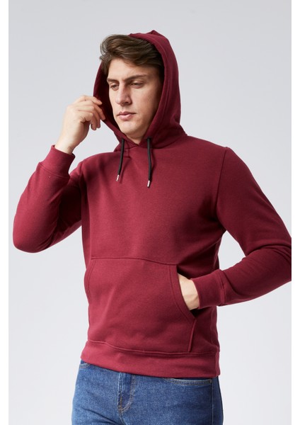 Mooncover Erkek Kapşonlu Kanguru Cepli 3 Iplik Şardonlu Sweatshirt