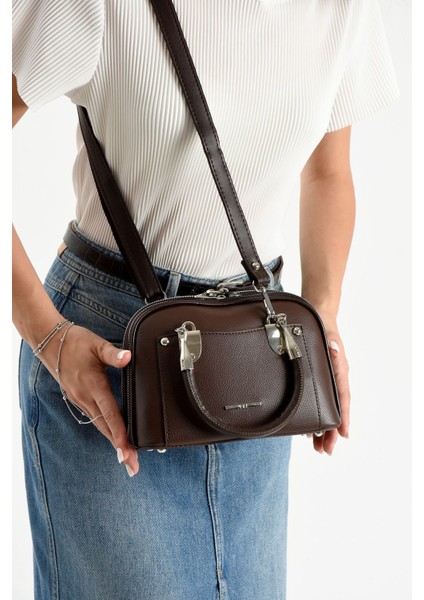 ,çok Gözlü,fitil Detaylı , Kahve El ve Çapraz Kadın Çantası