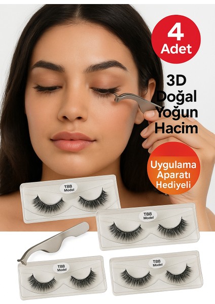 4 Adet Manyetik Takma Kirpik Seti 3D Doğal Yoğun Hacim – Uygulama Aparatı Hediyeli, Kolay Takılan ve Yeniden Kullanılabilir fiyatları