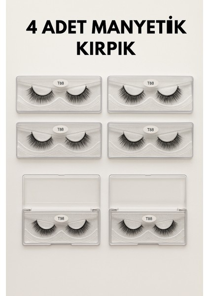 4 Adet Manyetik Takma Kirpik Seti 3D Doğal Yoğun Hacim – Uygulama Aparatı Hediyeli, Kolay Takılan ve Yeniden Kullanılabilir modelleri