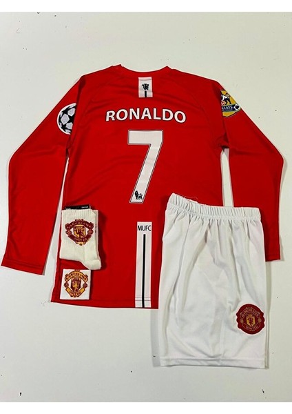 Manchester/united Moskova 2008 Sezonu Cristiano Ronaldo Uzun Kol Çocuk Forması 4'lü Set (Red-Armalı)