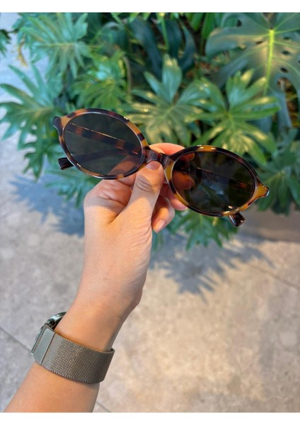 Miux Leopar Çerçeveli Kahverengi Metal Aksesuarlı Ital Ürün Kemik Çerçeve Vip Ürün