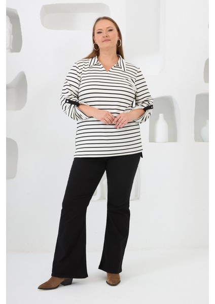 Büyük Beden Çizgili Yakalı Sweatshirt indirimleri