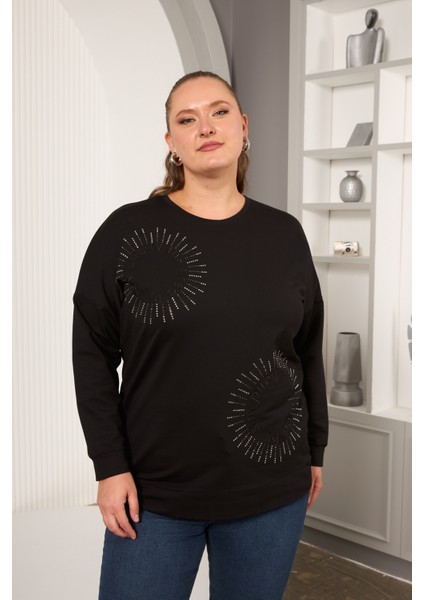Büyük Beden Taş Baskılı Yazılı Sweatshirt
