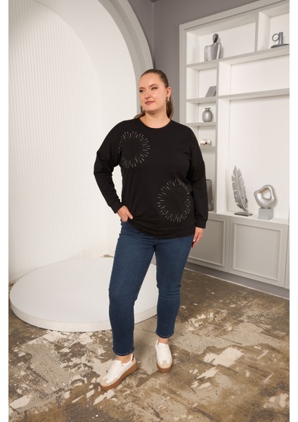 Büyük Beden Taş Baskılı Yazılı Sweatshirt fiyatları