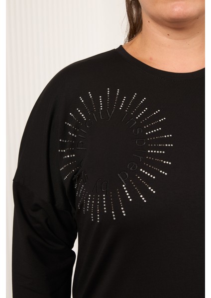 Büyük Beden Taş Baskılı Yazılı Sweatshirt modelleri