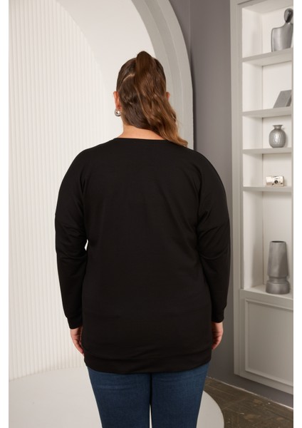 Büyük Beden Taş Baskılı Yazılı Sweatshirt fırsatları