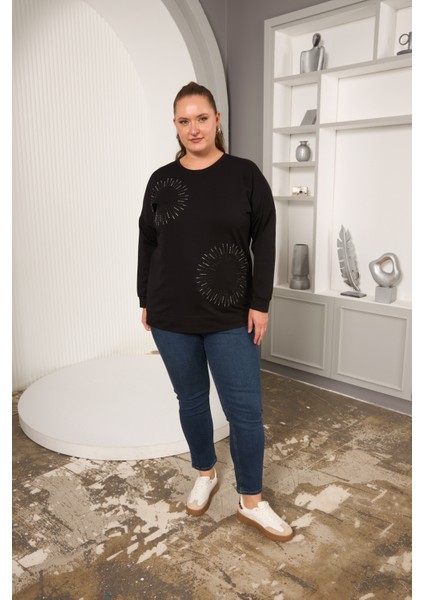 Büyük Beden Taş Baskılı Yazılı Sweatshirt