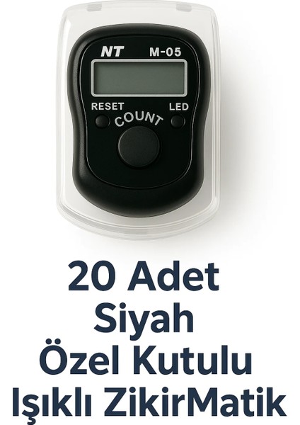 20 Adet Siyah Renk Özel Kutulu Dijital Işıklı Zikirmatik Sayaç | Parmak Yüzük Tesbihmatik