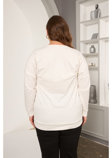 Büyük Beden Taş Baskılı Yazılı Sweatshirt modelleri