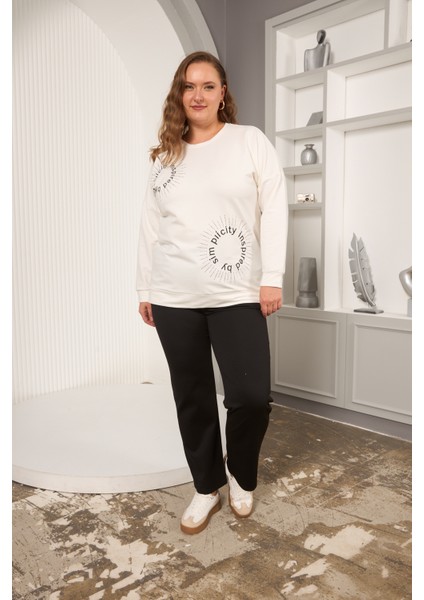 Büyük Beden Taş Baskılı Yazılı Sweatshirt indirimleri