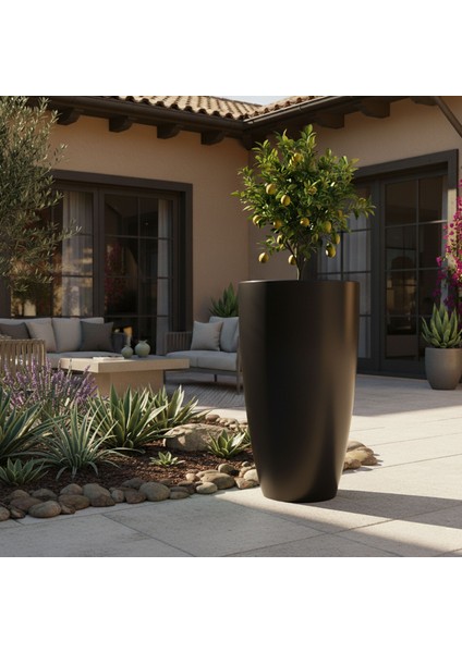 Aura Curva 70X40CM Kıvrımlı Konik Fiberglass Saksı Büyük Boy Iç Dış Mekan Dış Mekan