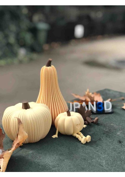 Sonbahar Temalı 3D Baskı Balkabağı Dekor Seti – Pilli Işıklı Mumluk (Pla Malzeme)