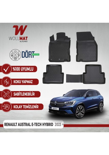 Renault Austral Paspas E-Tech Full Hybrid 2023 Sonrası Uyumlu 3D Havuzlu Paspas Seti