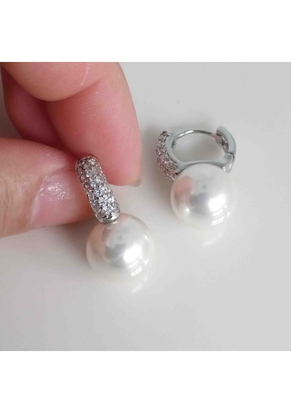Zirkon Taşlı Silver Inci Küpe