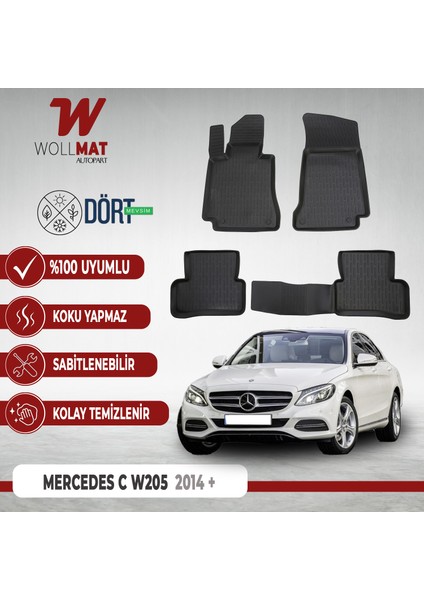 Mercedes C Serisi W205 Paspas 2014 Sonrası 3D Havuzlu Paspas Seti