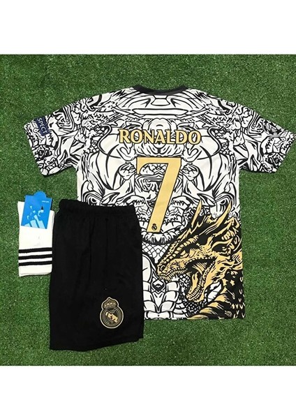 R.madridd Yeni Sezon Dragon Desenli Cristiano Ronaldo Çocuk Forması 3'lü Set (Black-White) fiyatları