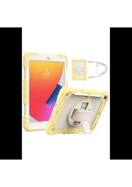 iPad 10.2 (7.nesil) Kılıf Strap New Tablet Kapak - Sarı