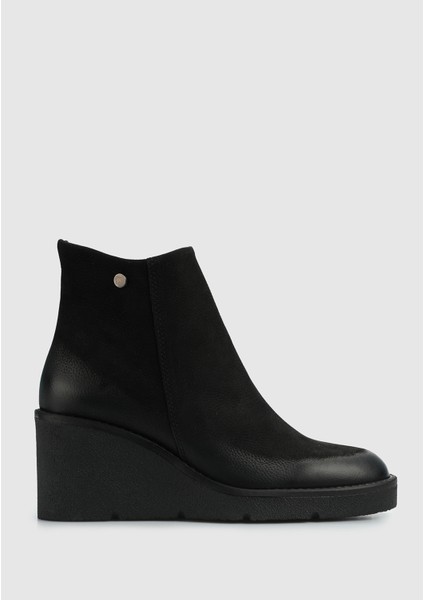Siyah Deri Kadın Bootie