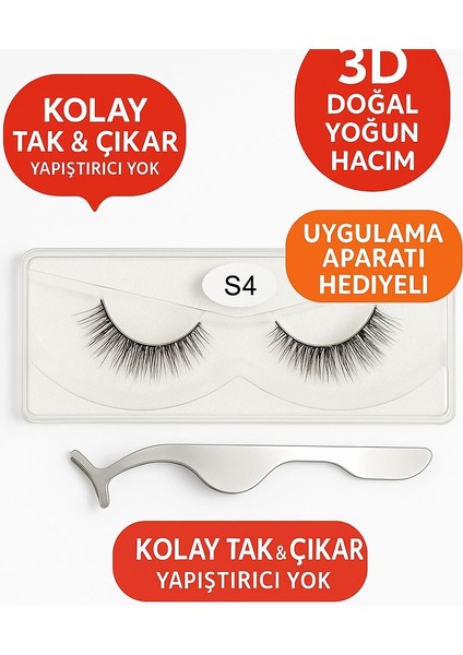 Manyetik Takma Kirpik Seti 3D Doğal Yoğun Hacim – Uygulama Aparatı Hediyeli, Kolay Takılan ve Yeniden Kullanılabilir